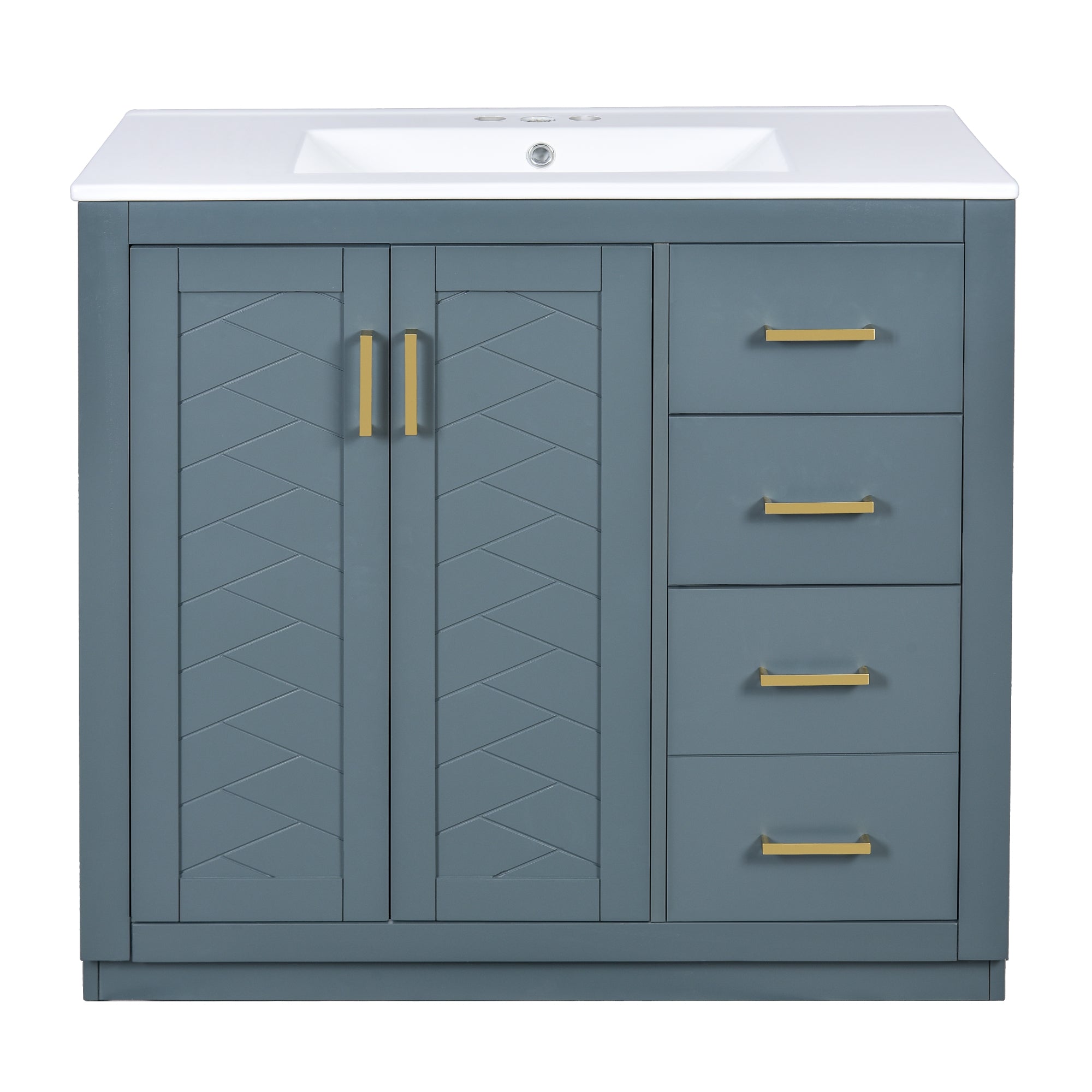 VanityFus 36-in Blue Bathroom Vanity Single Sink Combo with Ceramic Top Undermount 2 Soft Close Doors 3 Drawers
